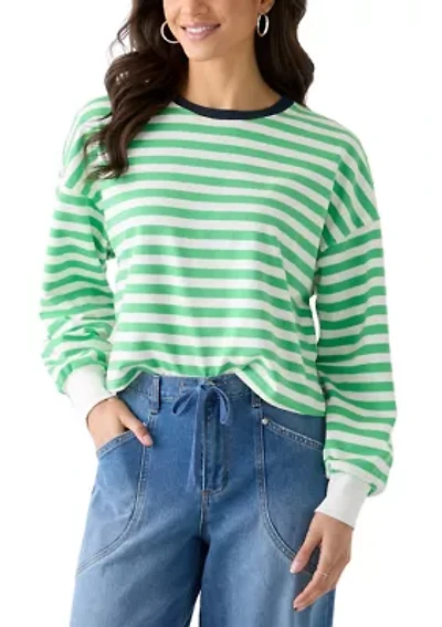 Women's Stripe Drop Shoulder Sleeve Crew Neck Sweatshirt