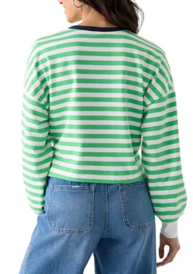 Women's Stripe Drop Shoulder Sleeve Crew Neck Sweatshirt