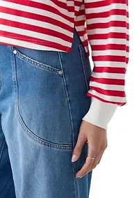 Women's Stripe Drop Shoulder Sleeve Crew Neck Sweatshirt