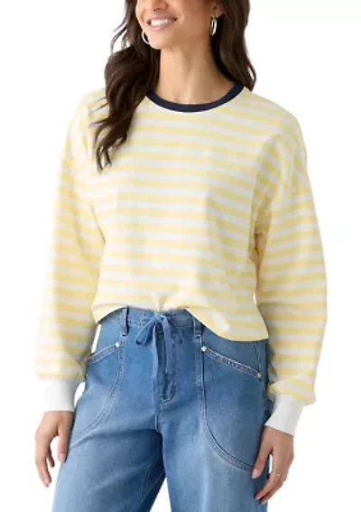 Women's Stripe Drop Shoulder Sleeve Crew Neck Sweatshirt