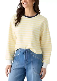 Women's Stripe Drop Shoulder Sleeve Crew Neck Sweatshirt