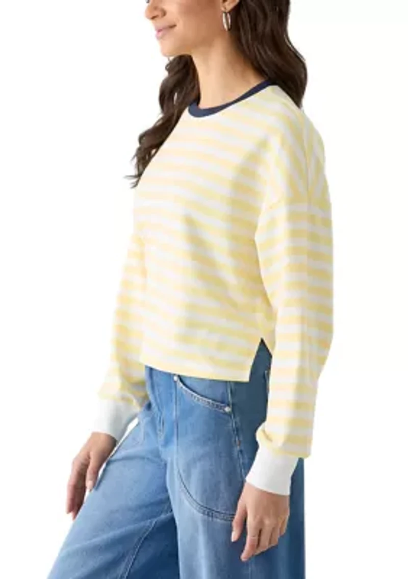 Women's Stripe Drop Shoulder Sleeve Crew Neck Sweatshirt