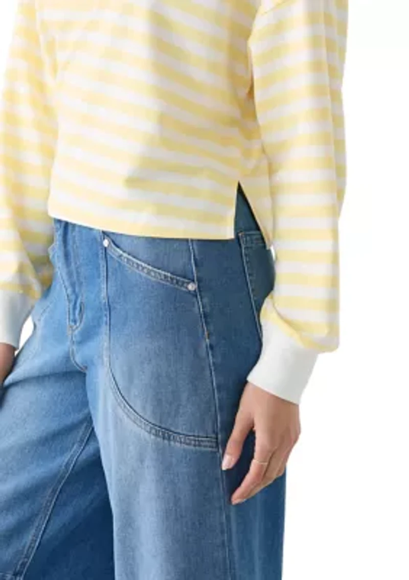 Women's Stripe Drop Shoulder Sleeve Crew Neck Sweatshirt