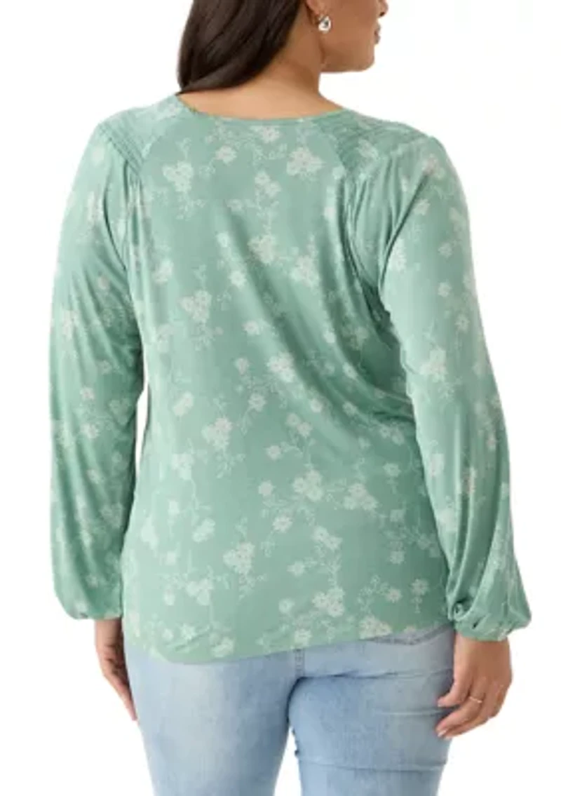 Plus Long Sleeve Smocked Shoulder Knit Top