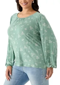 Plus Long Sleeve Smocked Shoulder Knit Top