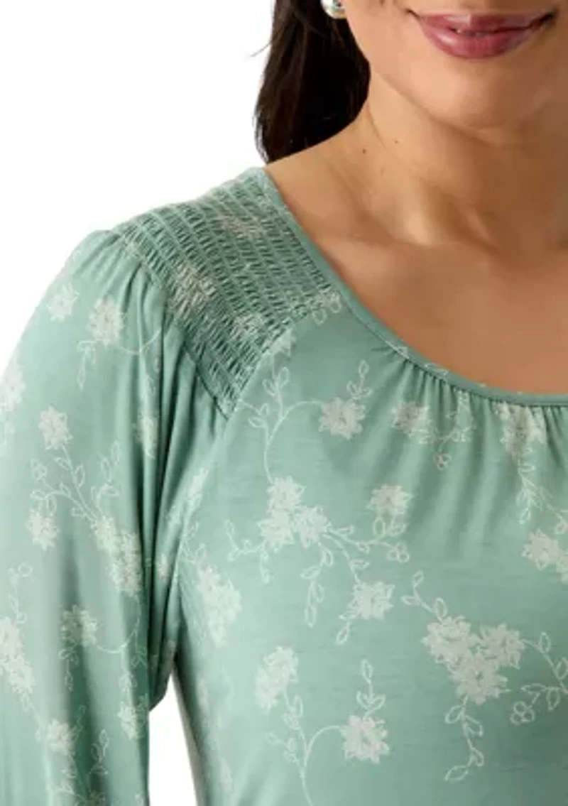 Plus Long Sleeve Smocked Shoulder Knit Top