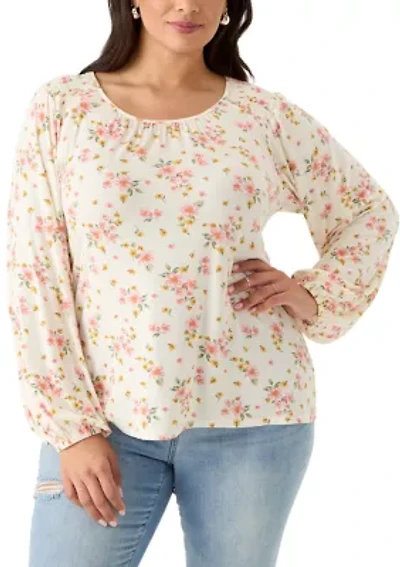 Plus Long Sleeve Smocked Shoulder Knit Top