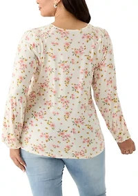 Plus Long Sleeve Smocked Shoulder Knit Top