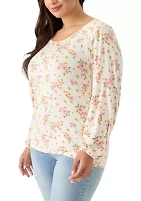 Plus Long Sleeve Smocked Shoulder Knit Top
