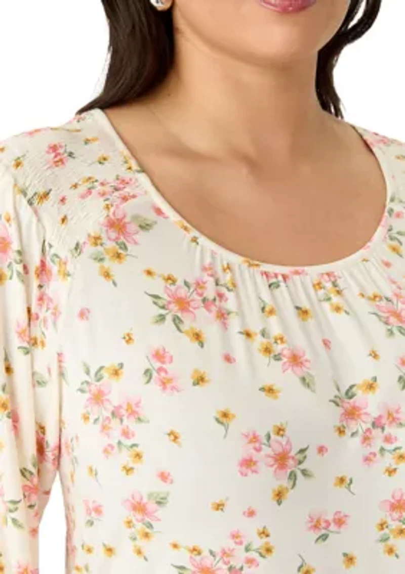 Plus Long Sleeve Smocked Shoulder Knit Top