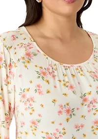 Plus Long Sleeve Smocked Shoulder Knit Top