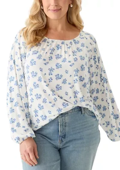 Plus Long Sleeve Smocked Shoulder Knit Top
