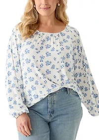 Plus Long Sleeve Smocked Shoulder Knit Top