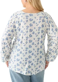 Plus Long Sleeve Smocked Shoulder Knit Top