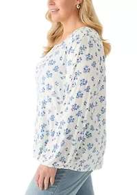 Plus Long Sleeve Smocked Shoulder Knit Top