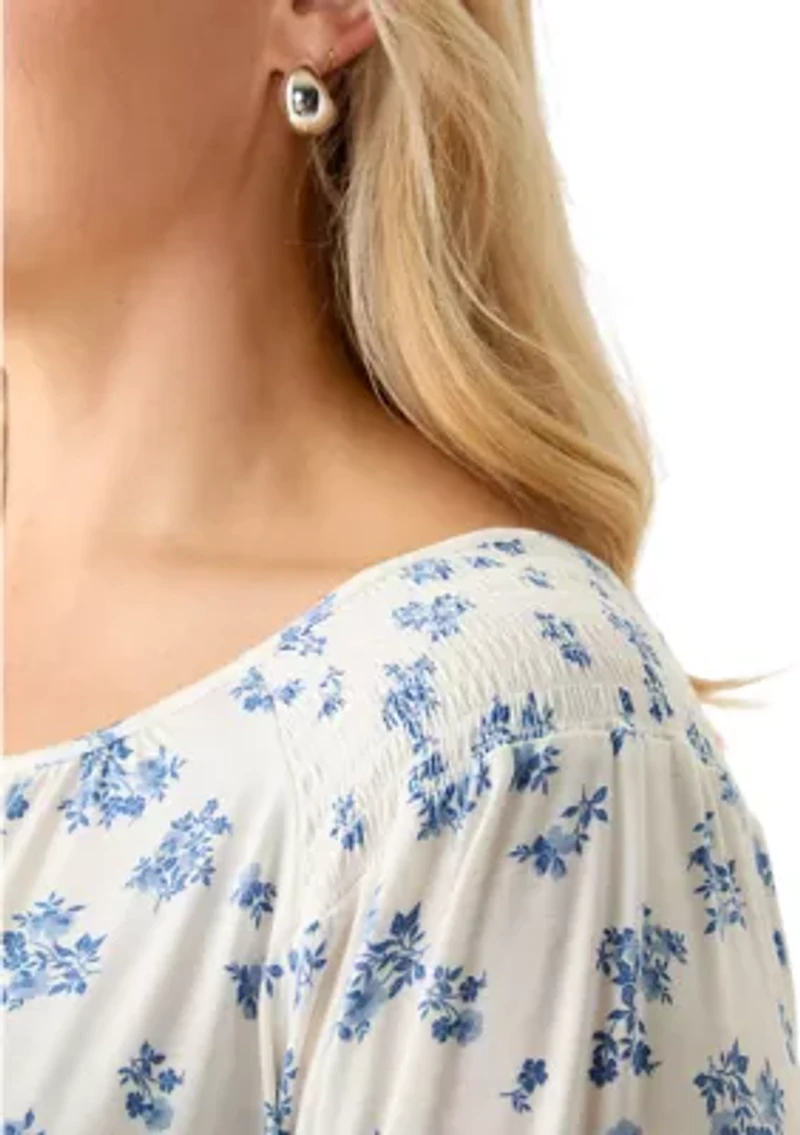 Plus Long Sleeve Smocked Shoulder Knit Top