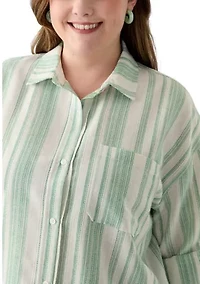 Plus Long Sleeve Textured Stripe Button Down Shirt