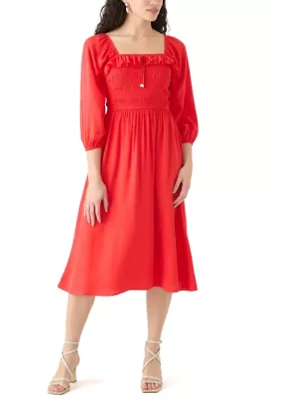Women's Smocked Midi Dress with Front Ruffle