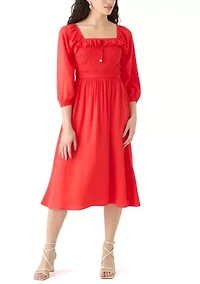 Women's Smocked Midi Dress with Front Ruffle
