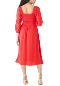 Women's Smocked Midi Dress with Front Ruffle