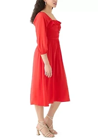Women's Smocked Midi Dress with Front Ruffle