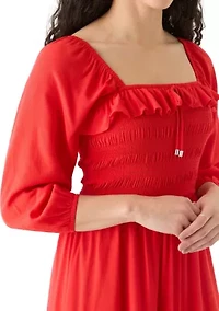 Women's Smocked Midi Dress with Front Ruffle