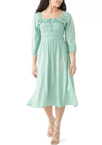 Women's Smocked Midi Dress with Front Ruffle