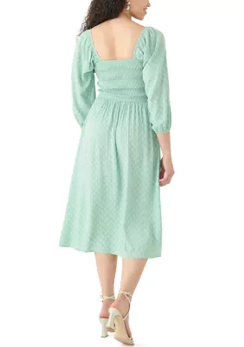 Women's Smocked Midi Dress with Front Ruffle