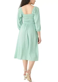 Women's Smocked Midi Dress with Front Ruffle