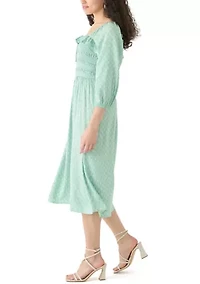 Women's Smocked Midi Dress with Front Ruffle