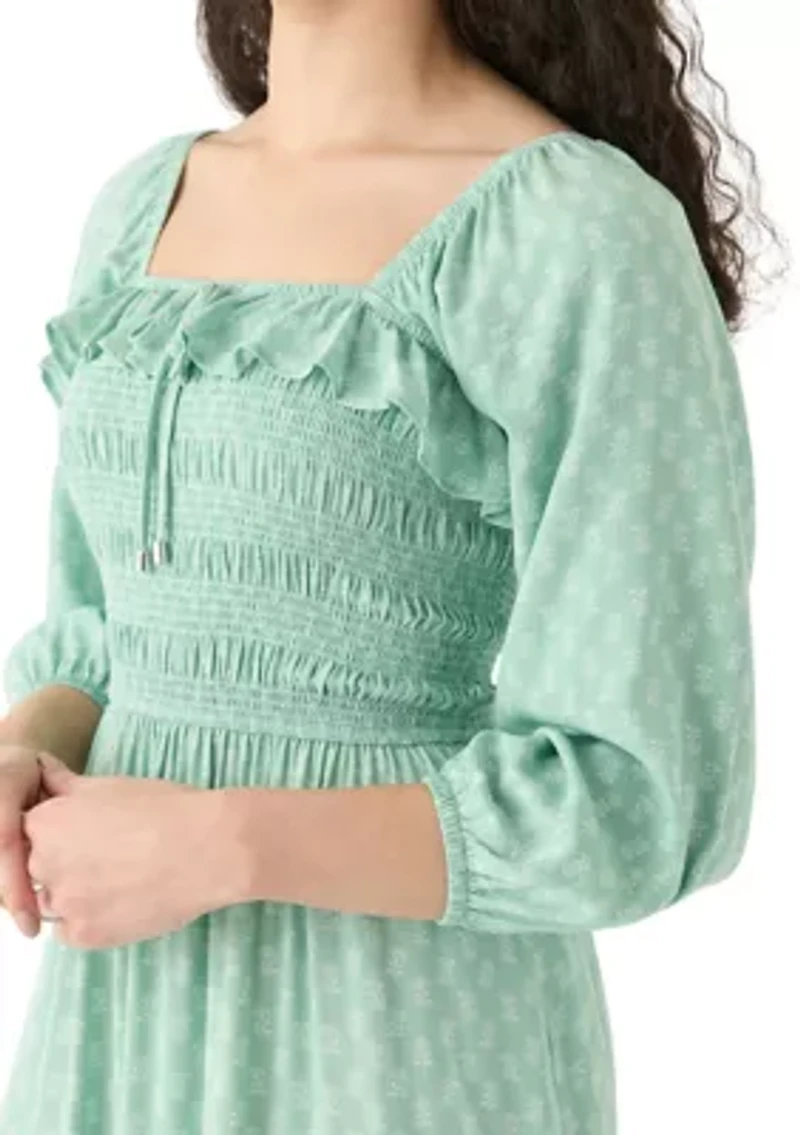 Women's Smocked Midi Dress with Front Ruffle