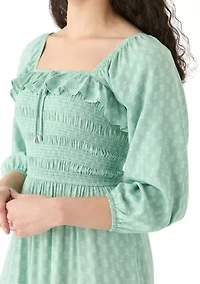 Women's Smocked Midi Dress with Front Ruffle