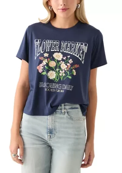 Women's Short Sleeve Flower Market Graphic T-Shirt