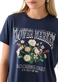 Women's Short Sleeve Flower Market Graphic T-Shirt