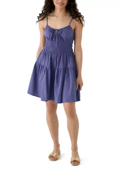 Women's Smocked Keyhole Neck Mini Dress