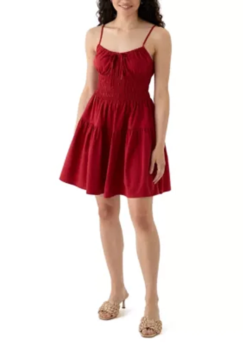 Women's Smocked Keyhole Neck Mini Dress