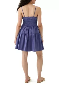 Women's Smocked Keyhole Neck Mini Dress