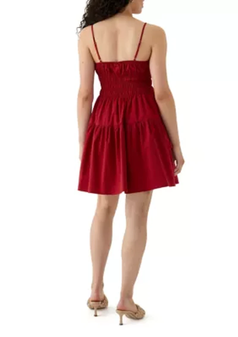 Women's Smocked Keyhole Neck Mini Dress