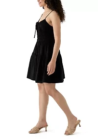 Women's Smocked Keyhole Neck Mini Dress