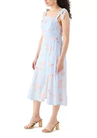 Women's Tie Strap Printed Midi Dress