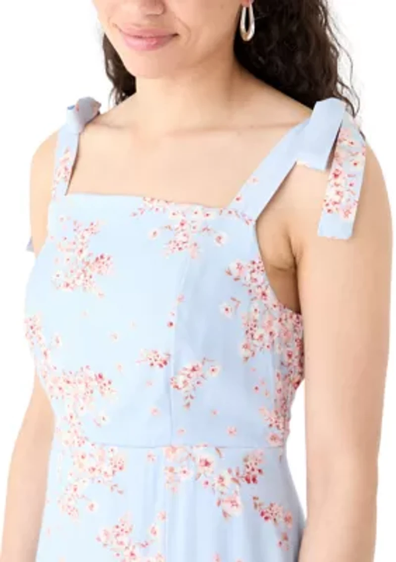 Women's Tie Strap Printed Midi Dress