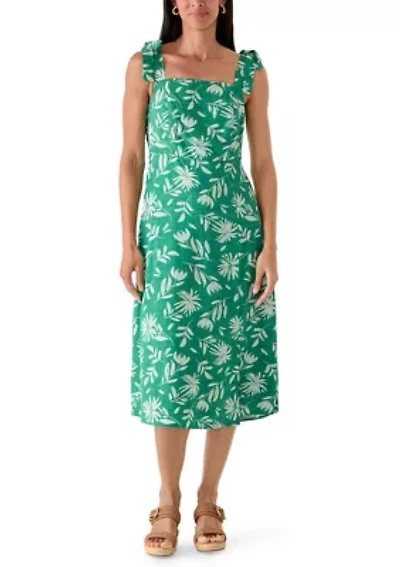 Women's Midi Dress with Square Neck Ties