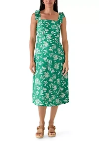 Women's Midi Dress with Square Neck Ties