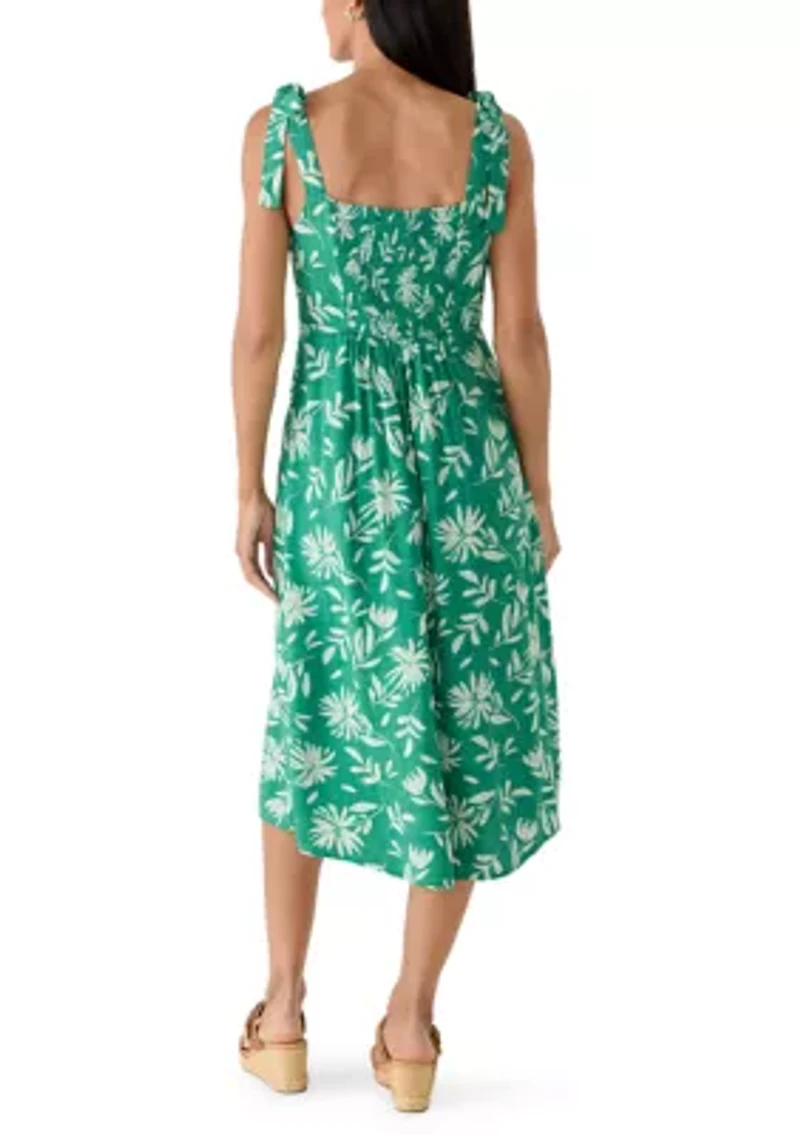 Women's Midi Dress with Square Neck Ties