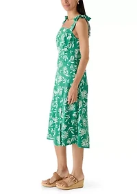 Women's Midi Dress with Square Neck Ties