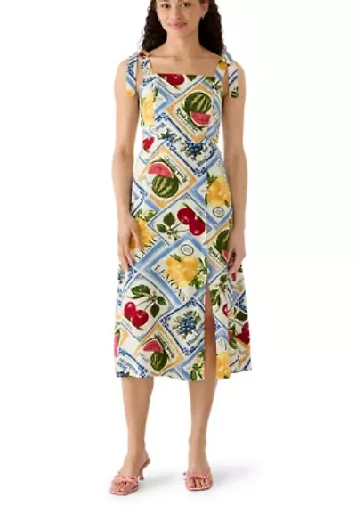 Women's Square Neck Print Midi Dress