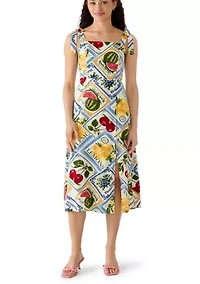 Women's Square Neck Print Midi Dress