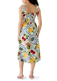 Women's Square Neck Print Midi Dress