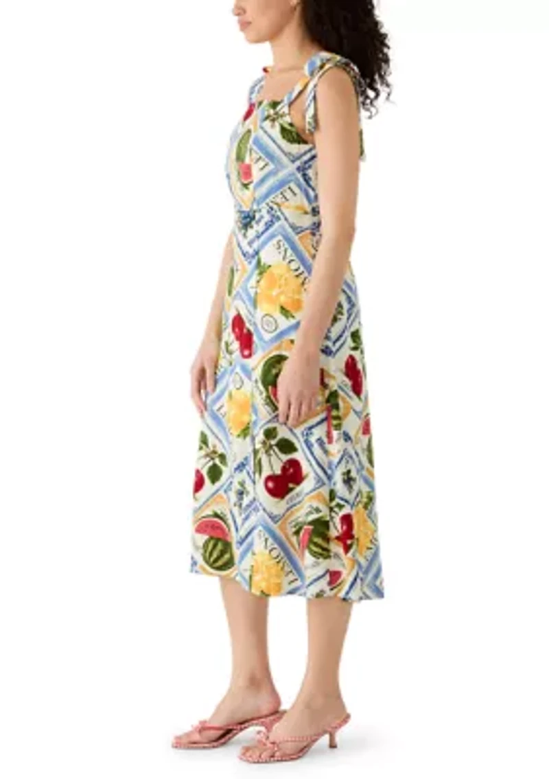 Women's Square Neck Print Midi Dress