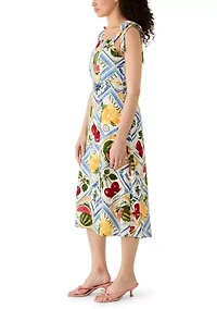 Women's Square Neck Print Midi Dress